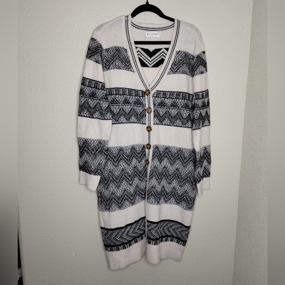 Lucky Brand Black and Cream Midi Dress